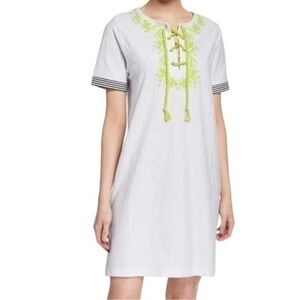 Lisa Todd Women Size M White Blue Striped Beach Beyond Tie Front Cover Up Dress